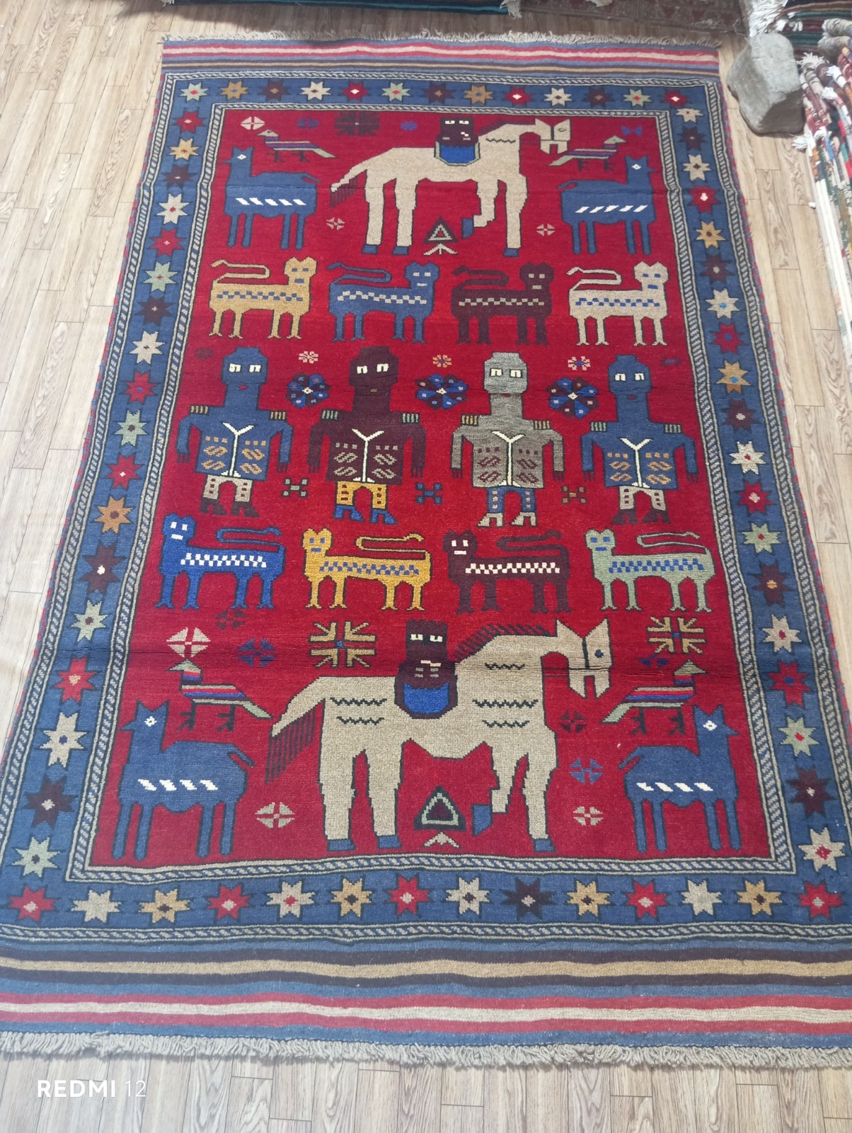 Afghan Balochi Rug | Village Scene & Horse Motif | Hand-Knotted Wool | 6.8x4.1 gallery