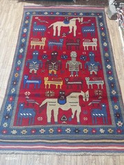 Afghan Balochi Rug | Village Scene & Horse Motif | Hand-Knotted Wool | 6.8×4.1