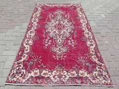 Vintage Wool Rug, Handmade Rug, Area Rug, Red Color Rug, Oushak Carpet 46″x84″