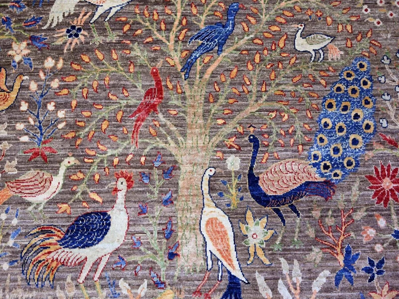 Exquisite High-End Hand-Knotted Vegy Dye Love Birds Patterned Oushak 12'x14'10" gallery