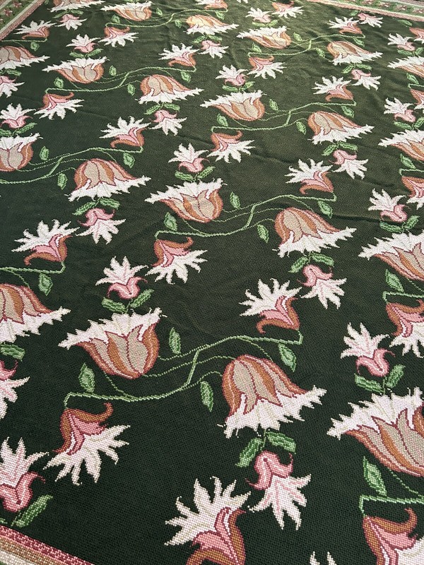 Vintage Portuguese Hand Woven Wool Floral Flat Weave Rug Carpet 11X9 Feet gallery