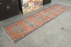 3×11 Turkish Runner Rug Hand-Knotted Long Vintage Oushak Wool Rug Runner,638