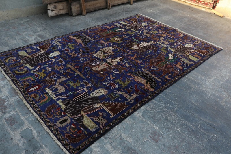 Fabulous Afghan Hand Woven Tribal Baluchi Zakani Pictorial Rug 9'7 x 6'2 Ft gallery