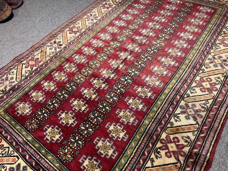 Fine Vintage Afghan Bukhara Rug 4x6 Red Hand Knotted Wool Antique Oriental Rug gallery