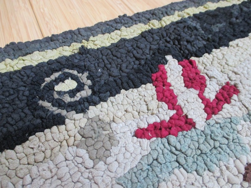 Frog Folk Art Hooked Primitive Rug 19 x 31 Lily Pad gallery