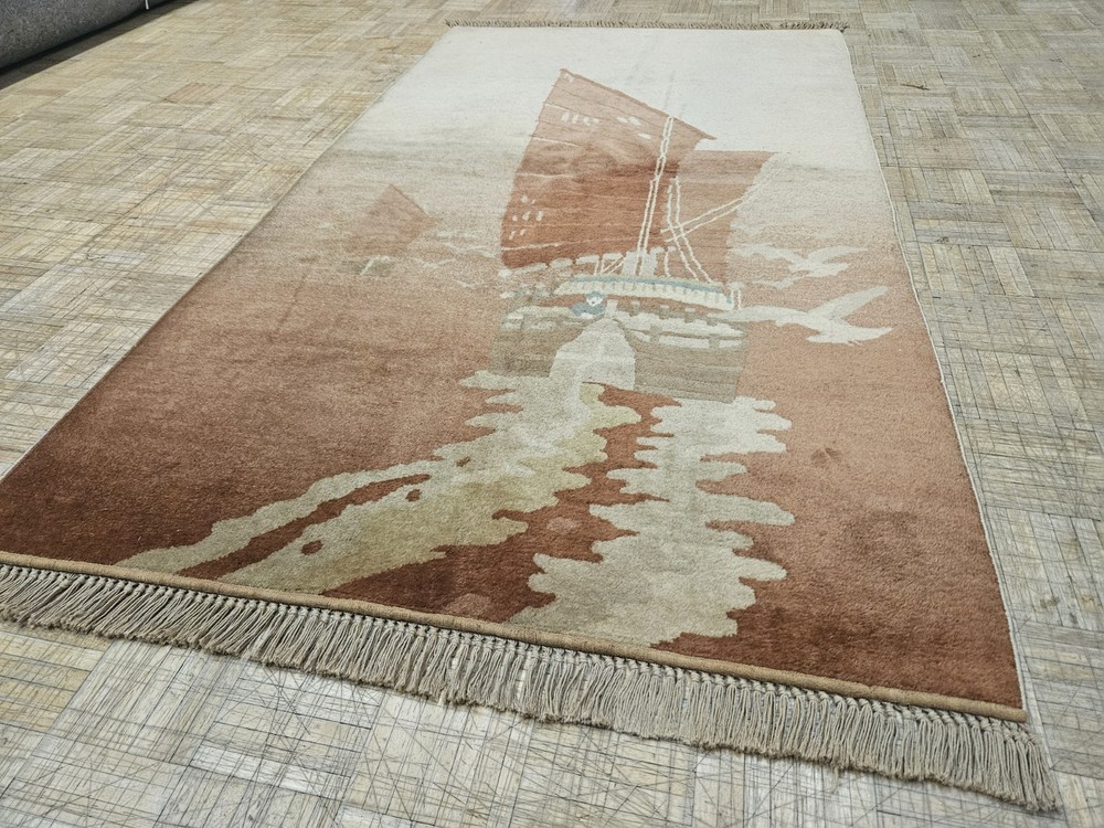 4x6 CHINESE RUG VINTAGE PICTORIAL SHIP PEKING DECO AUTHENTIC 100% WOOL ORIENTAL