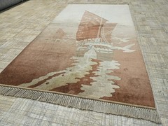 4×6 CHINESE RUG VINTAGE PICTORIAL SHIP PEKING DECO AUTHENTIC 100% WOOL ORIENTAL