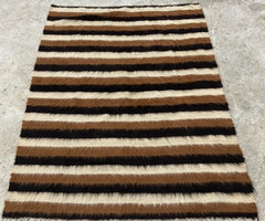 Vintage Handmade Turkish Striped Siirt Traditional Wool Kilim Shag Rug 165x118cm