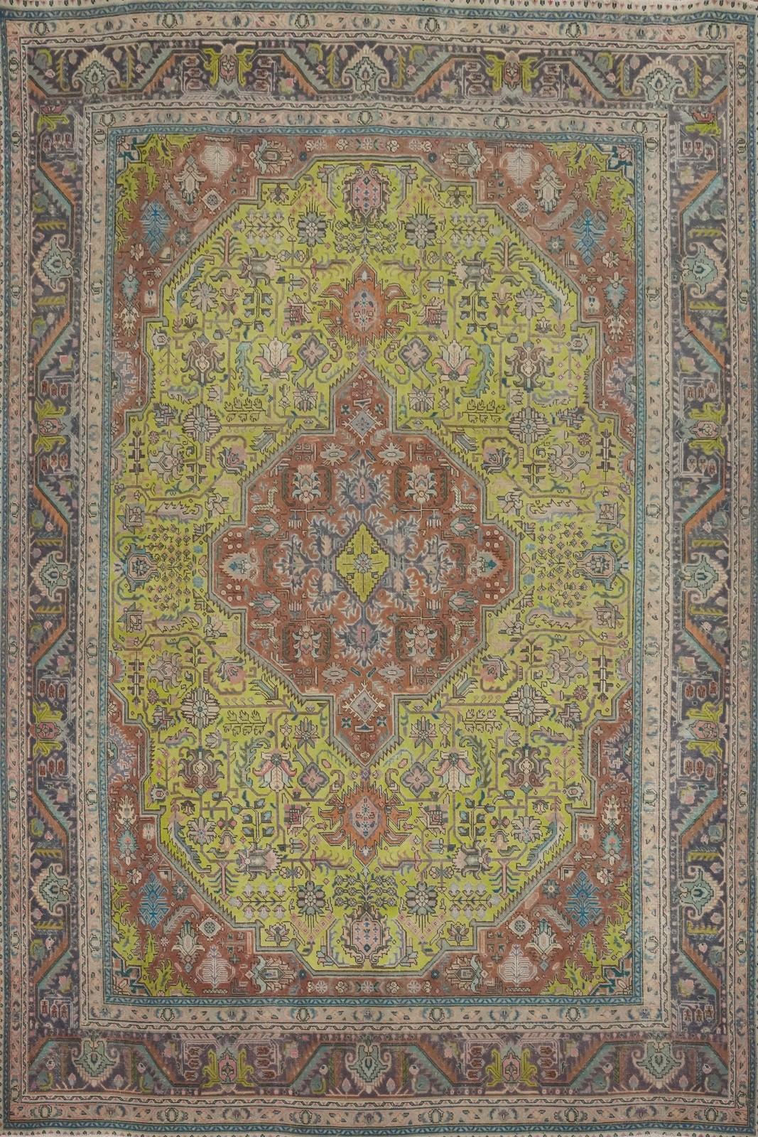 Over-Dyed Light Green Geometric Traditional Hand-knotted Room Size Rug 10x13 gallery