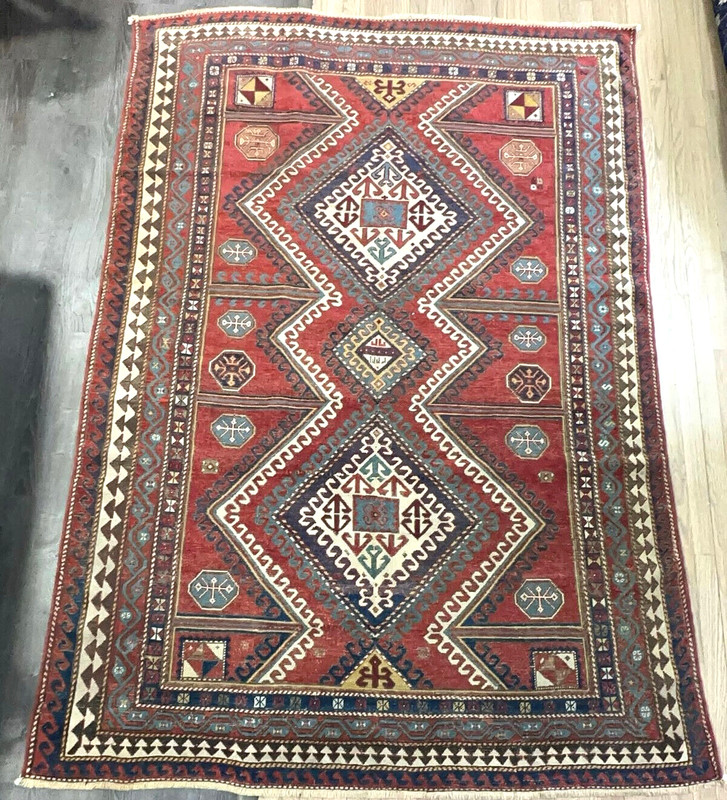 6x8ft ANTIQUE BORDJALOU KAZAK RUG CR 1860 gallery