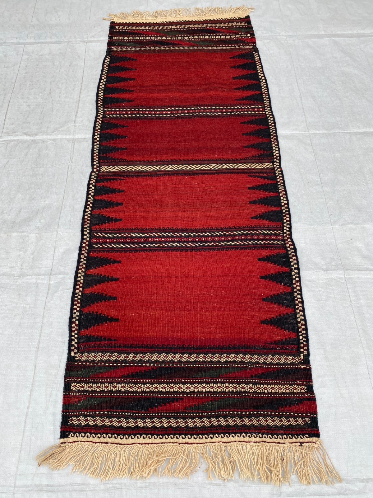 2x6 ft Geometric Afghan Sufreh Antique Runner Red Faded Hallway Wool Area Rug gallery