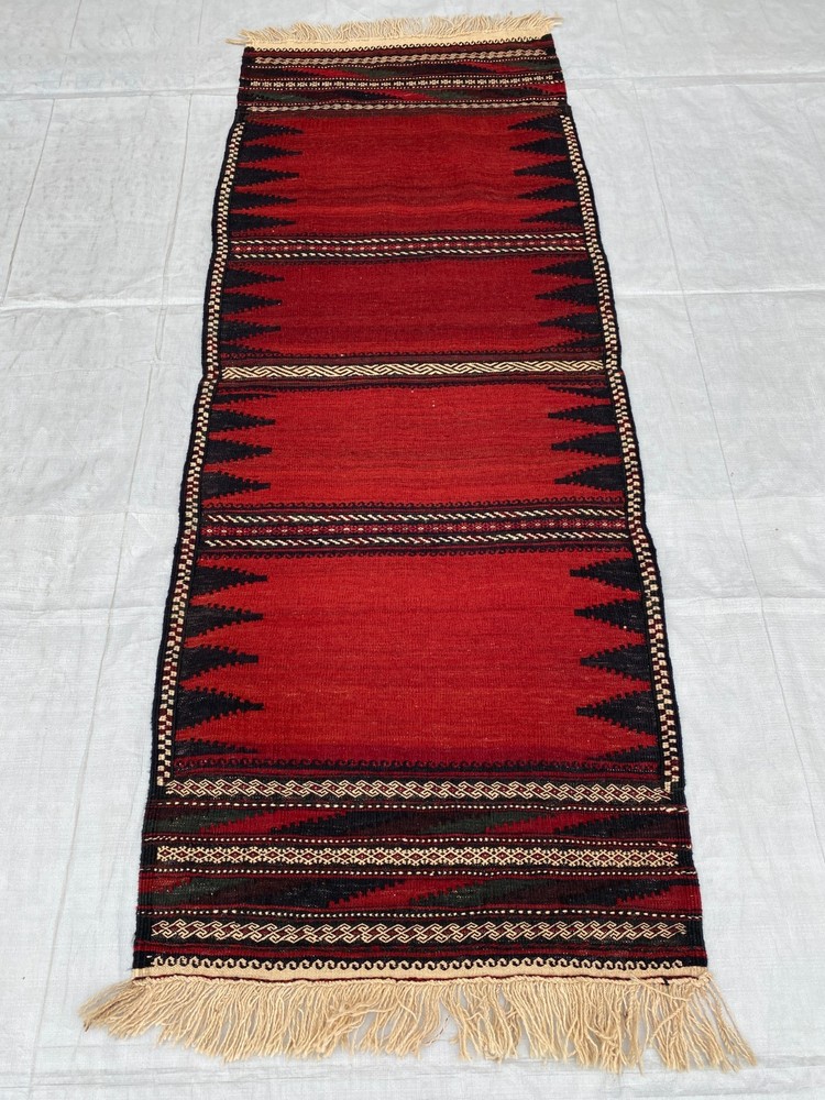 2x6 ft Geometric Afghan Sufreh Antique Runner Red Faded Hallway Wool Area Rug
