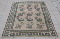 Vintage Turkish Oversize Rug 7 x 10 ft Rare Design Oushak Medium Pile Wool Rug