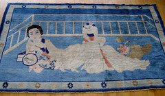 Antique Chinese Peking Blue Pictorial Hand Knotted Wool Oriental Rug 3’7″ x 6′