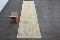 Vintage Turkish Runner Rug 2x8ft Wool Anatolian Handmade Hallway Oushak BEIGE