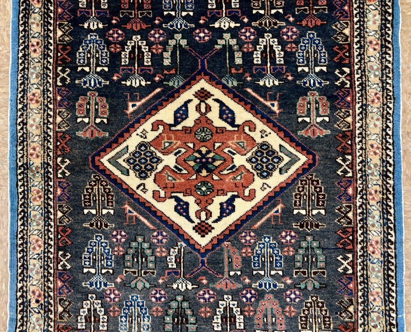 Vintage Ardebil Tribal Oriental Rug 3x4 Hand Knotted Wool Area Carpet Navy Ivory gallery