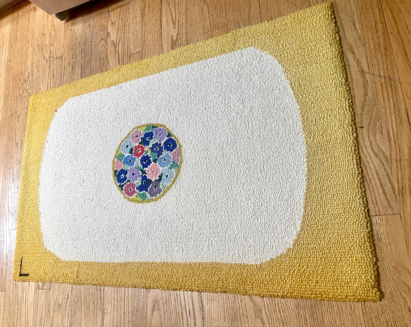 Vintage Hand-Hooked Vibrant Yellow and White Floral Centerpiece 48" X 30" Rug gallery