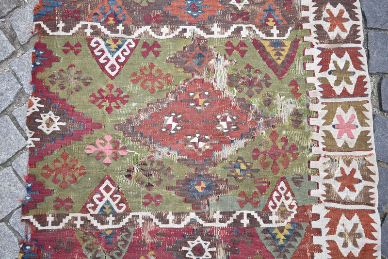 Fabulous Antique Anatolian Cappadocia Fragment Aksaray Kilim Collectors Item Rug gallery