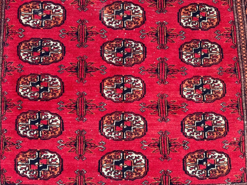 4x5'3ft Turkoman Bokhara All-Over Elephant Foot Gul Handknotted Wool Vintage Rug gallery