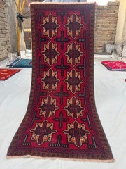 3×6 Vintage Afghan Baluchi Hand Knotted Wool Red Geometric Runner Kitchen Rug