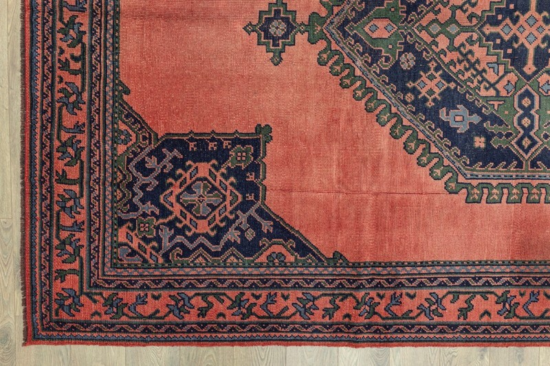 Antique Turkish Oushak Rug 7.10x11.4 ft – Terracotta & Navy – Hand-Knotted Wool gallery
