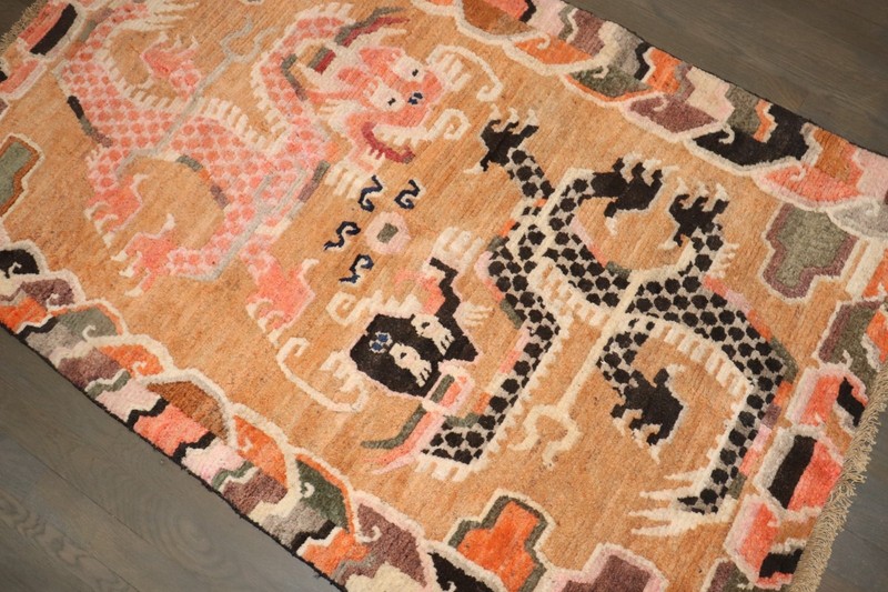 Pair of Antique Tibetan Dragon Rugs Size 3'2''x5' gallery