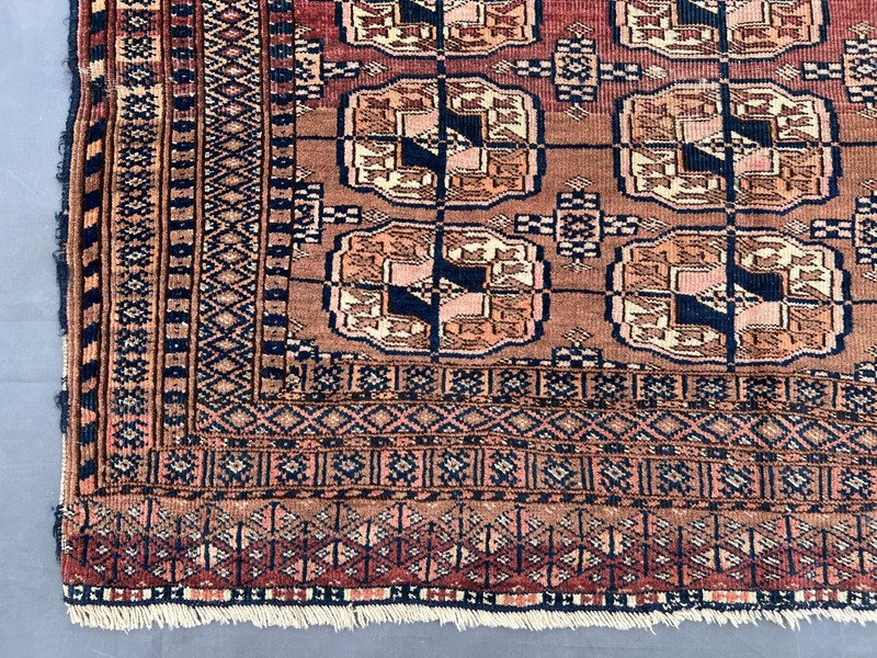 Brown Blue Distressed Low Pile Rug 3x4 ft Hand Knotted Anatolian Antique Rug gallery