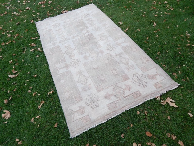 1970s Vintage Turkish Oushak Handwoven Rug 4'3'' x 7'12'' gallery