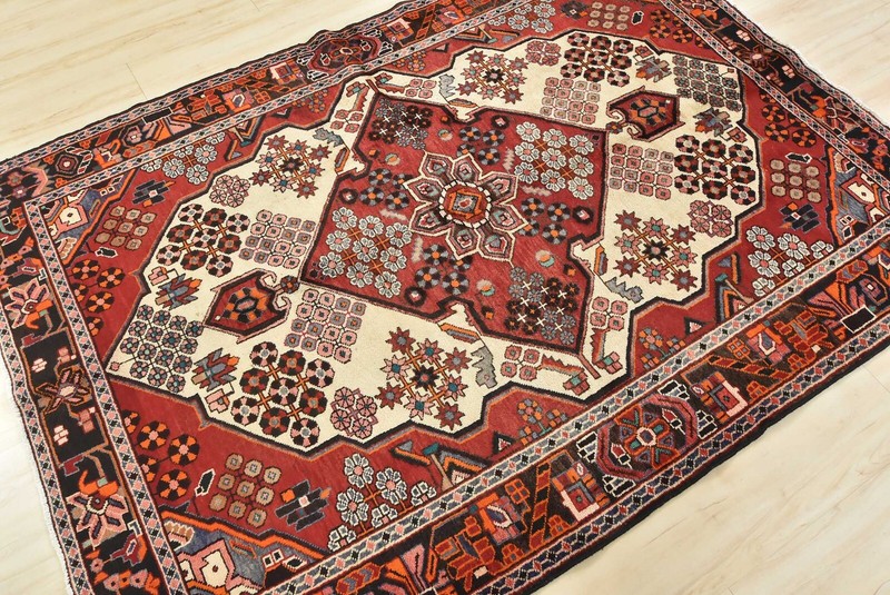 Vintage Tribal Rug 4’10” x 6’9” Ivory Wool Hand-Knotted Oriental Carpet gallery
