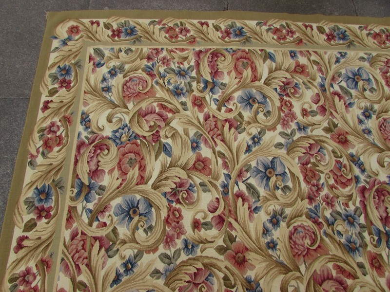 Vintage Hand Made French Design Wool Beige Red Blue Original Aubusson 440X313cm gallery