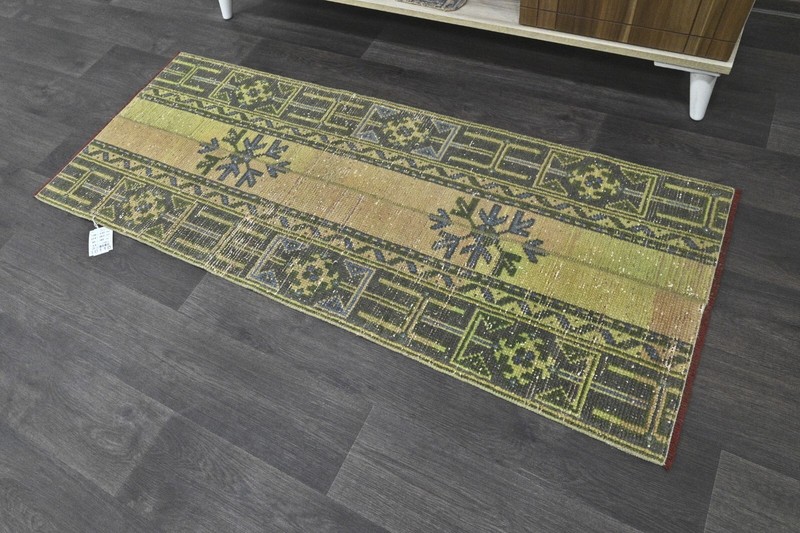 Vintage Turkish Runner Rug 2x5ft YELLOW Handmade Anatolian Oushak Hallway Wool gallery