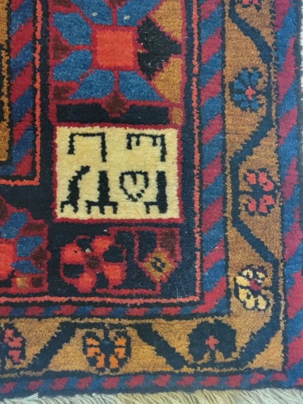 Antique Oriental Hand-Knotted Wool Runner Navy Blue/Red/Ivory/Blue 3'6" x 17'3" gallery