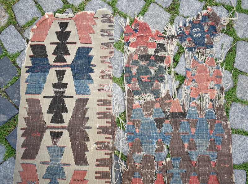 An Antique 1860's Awesome Primitive Collector's Piece Anatolian Fragment Kilim gallery
