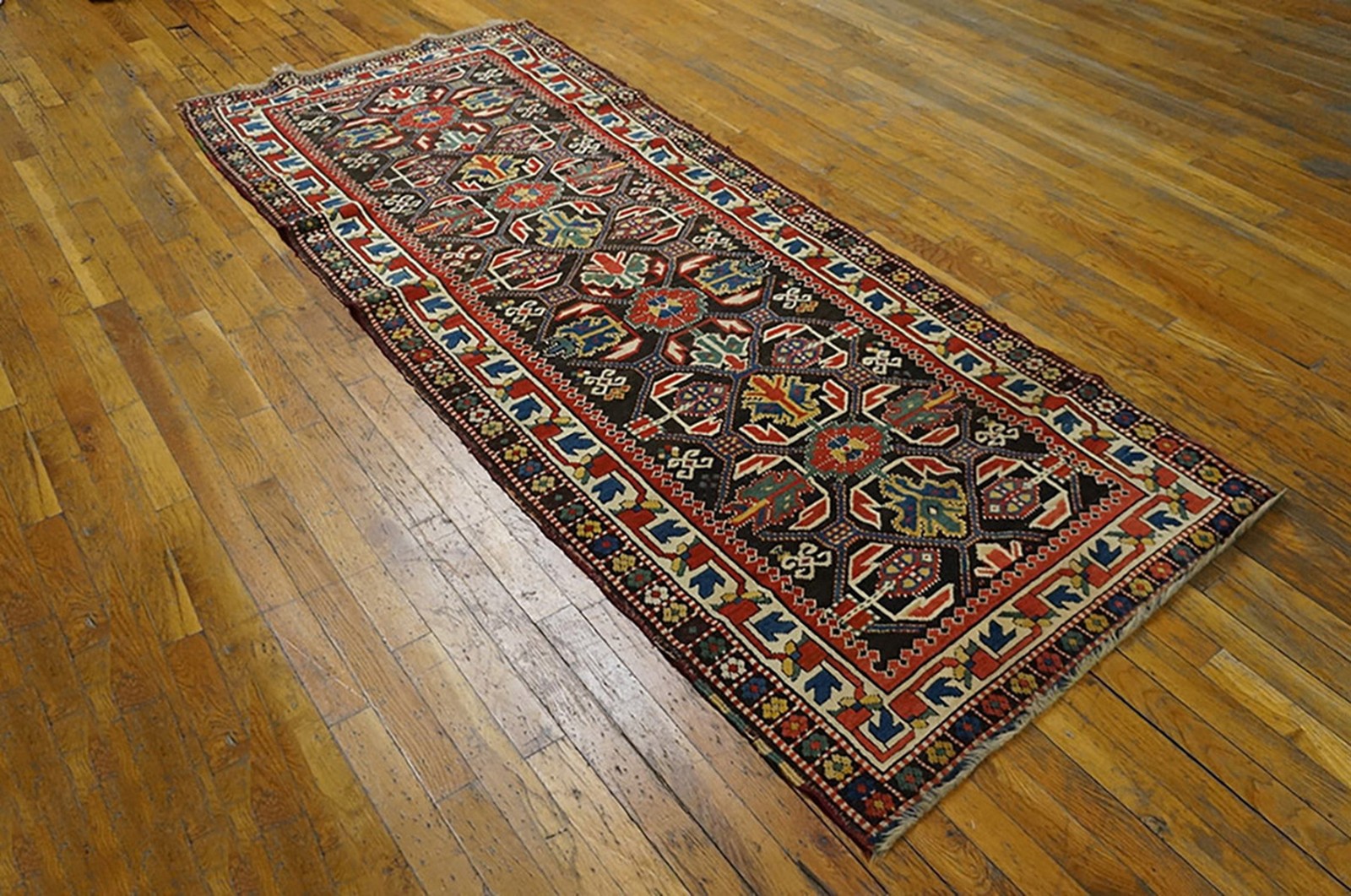 3'x7' Late 19th Century Graphic Antique Tribal Geometric Caucasian Kazak Rug gallery