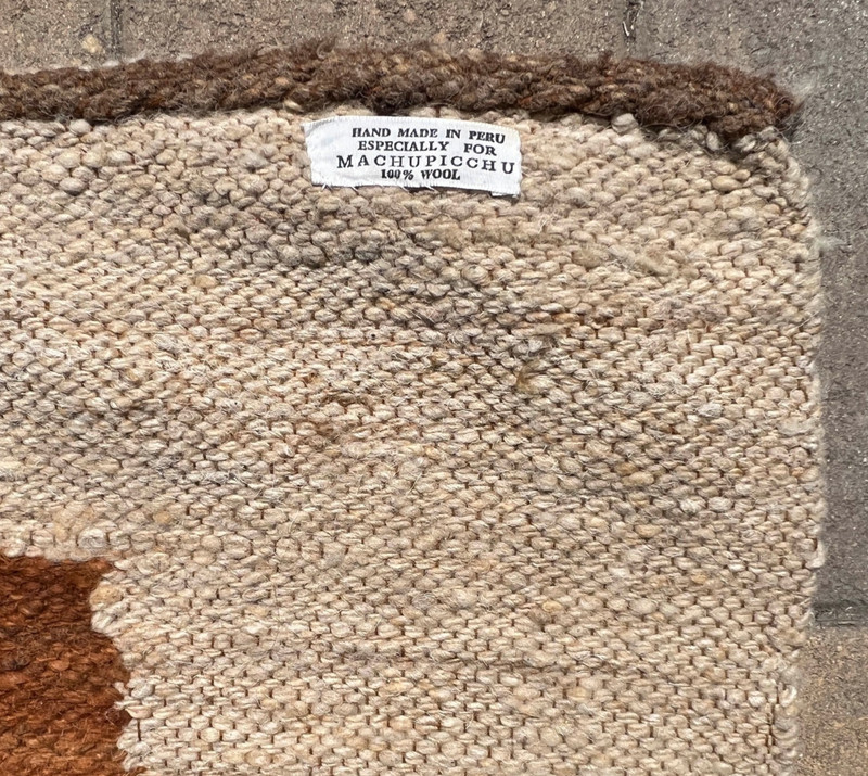 Vintage 1970s Handmade Woven Peruvian 100% Wool Rug 48" x 68" Tapestry gallery