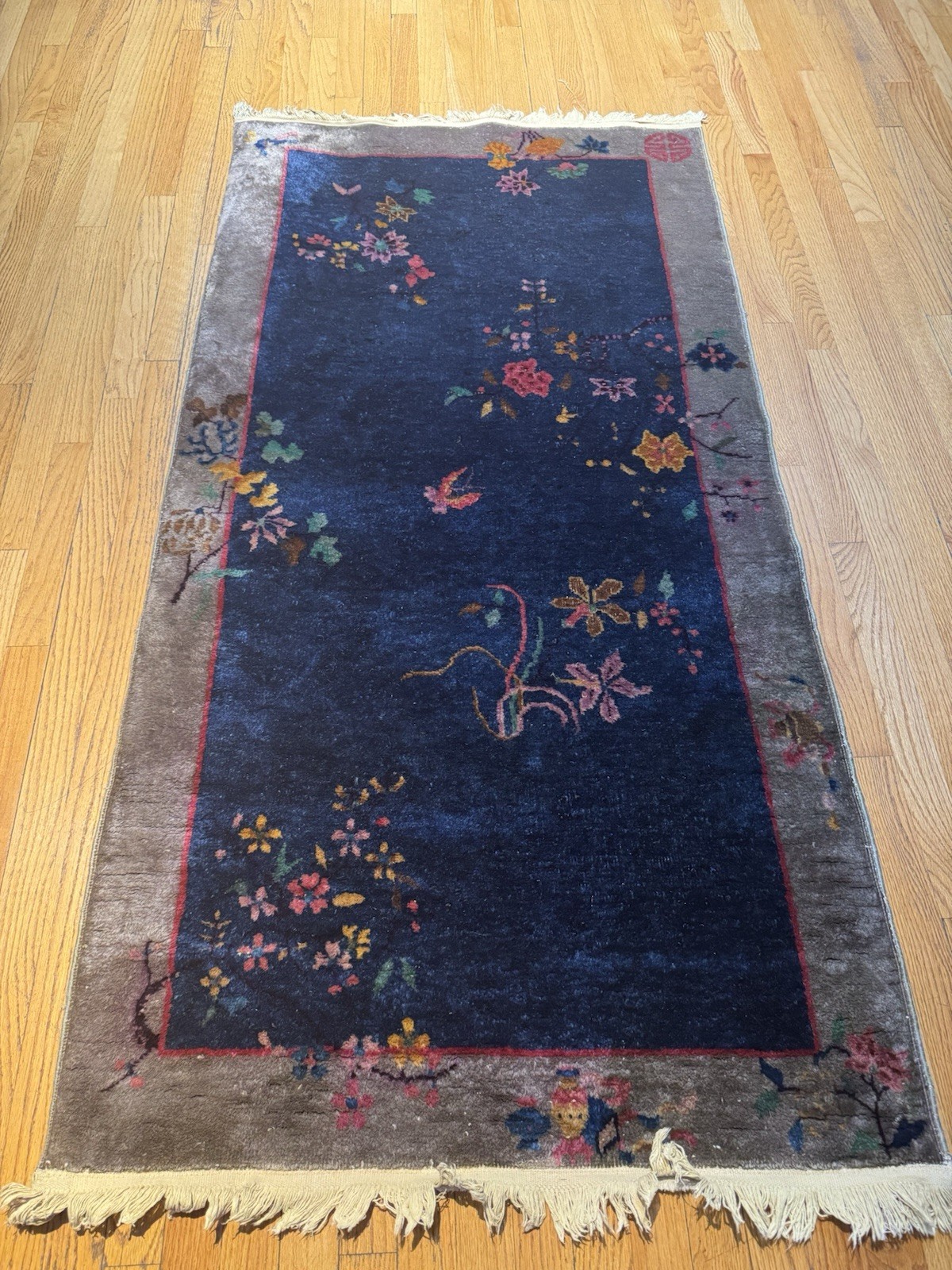 Stunning Antique Chinese Art Deco Rug C. 1920 Remarkable Natural Dye Hues 6’x3’ gallery