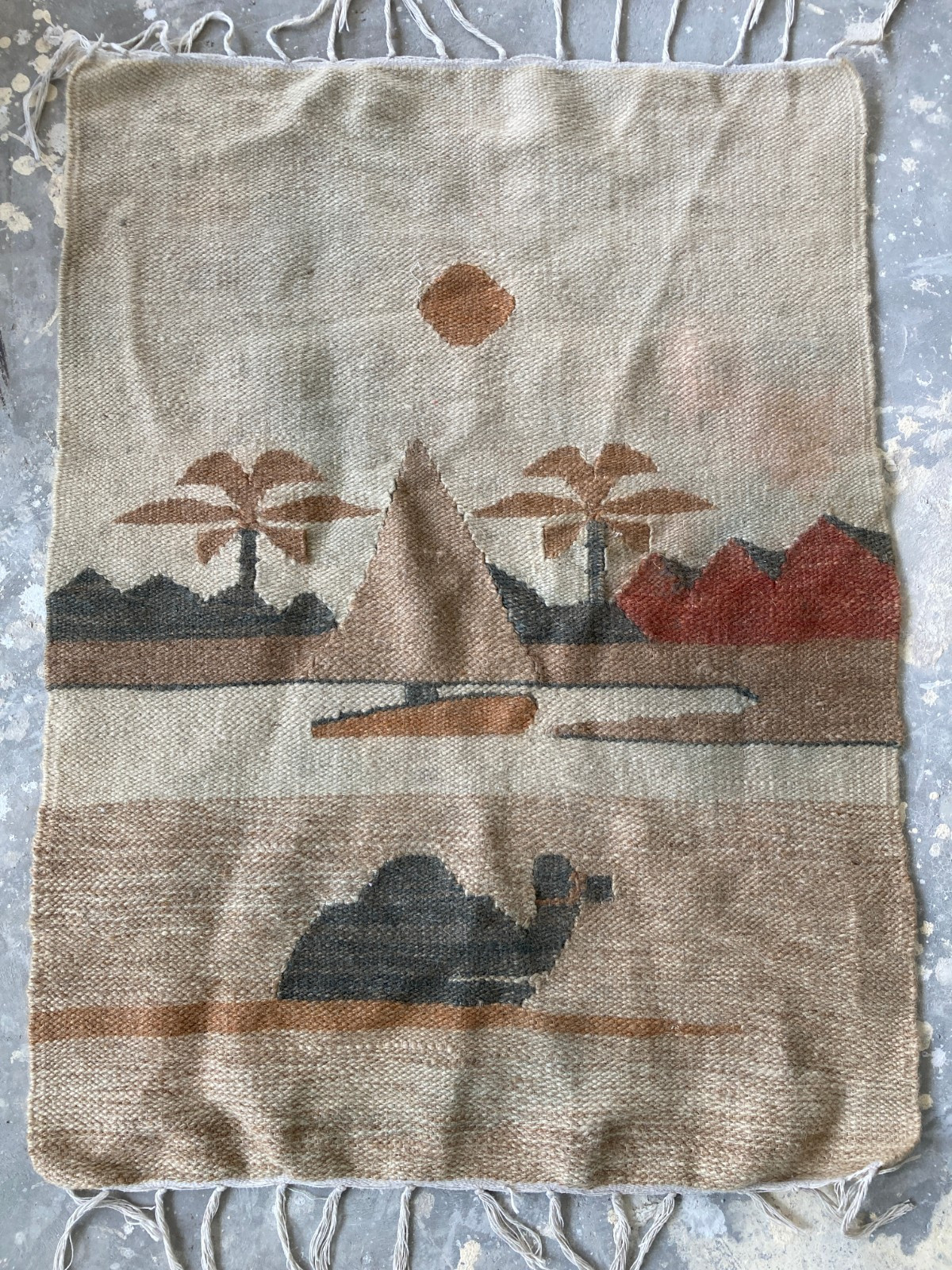 Vintage Handmade Egyptian Pictorial Traditional Wool Kilim Floor Rug 70x52 cm gallery