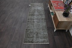Vintage Turkish Runner Rug 2x7ft GRAY Handmade Anatolian Oushak Hallway Wool