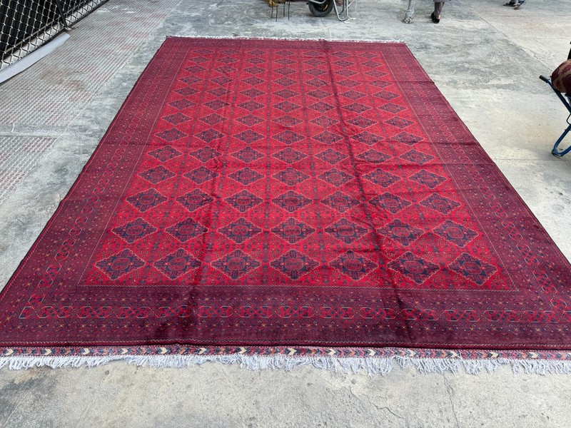 Red Large Palace Size Geometric Rug 13x19 ft Hand Knotted Afghan Turkmen Carpet gallery