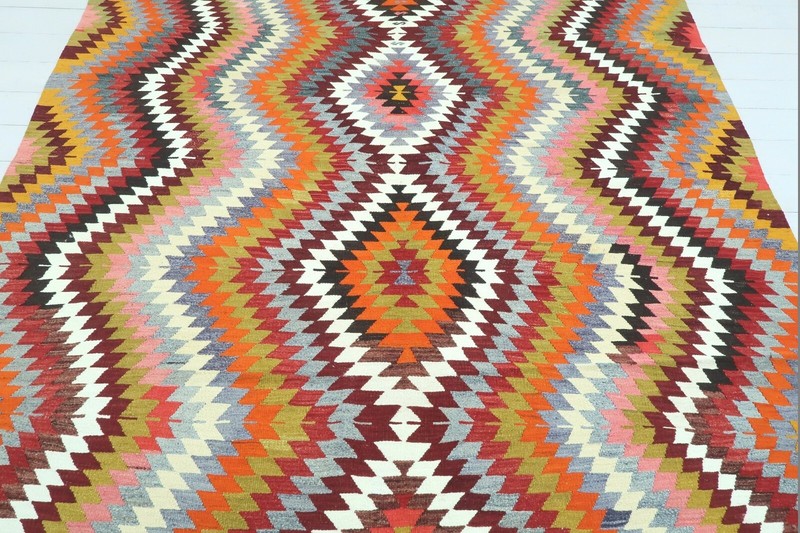 Turkish Vintage Wool Rug Handmade Floor Carpet Large Boho Kelim Teppich 76"x122" gallery