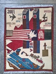 82 Opium Rug Afghan map Handmade Vintage War USA flag Wool red opium 9/11