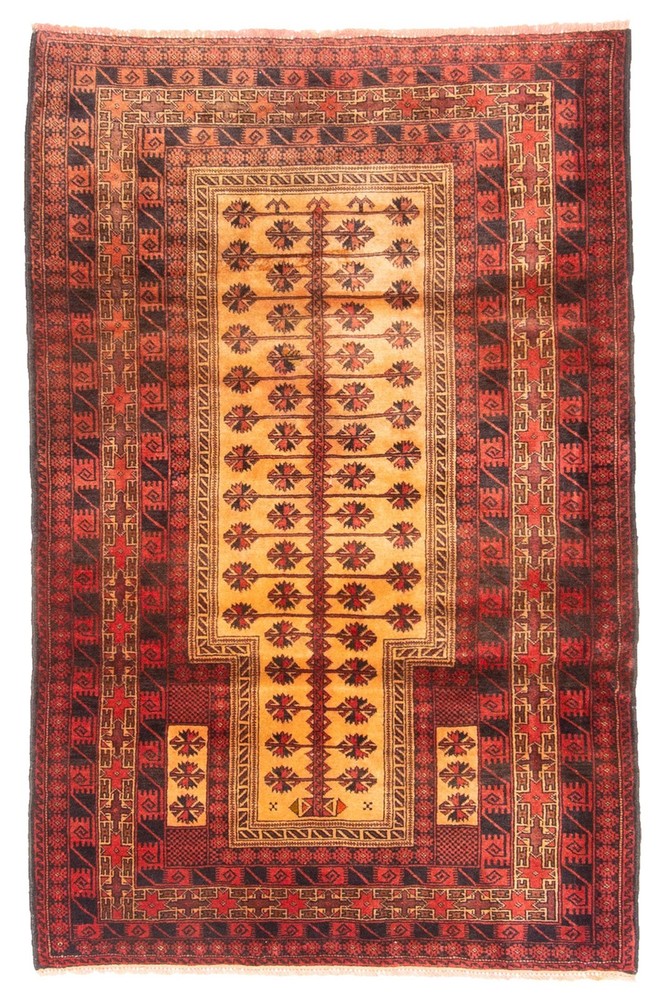 Vintage Hand-Knotted Carpet 3'2" x 4'11" Traditional Oriental Wool Area Rug