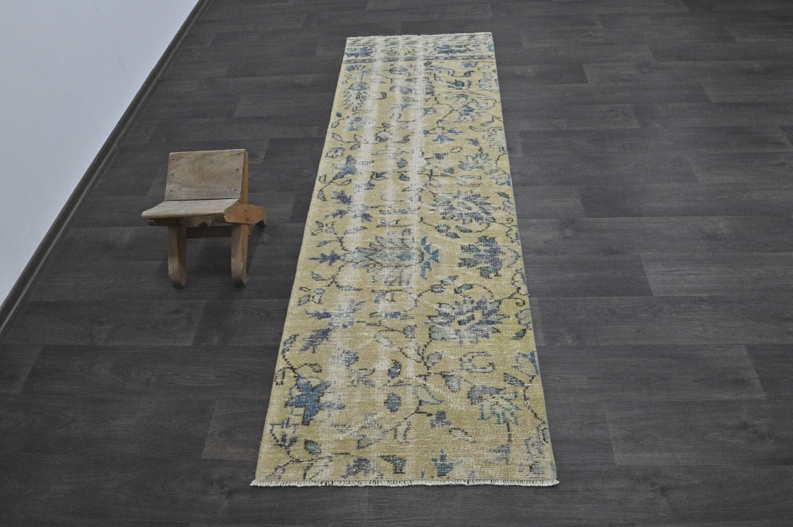 Vintage Turkish Runner Rug 2x7ft Wool Anatolian Handmade Hallway Oushak YELLOW gallery