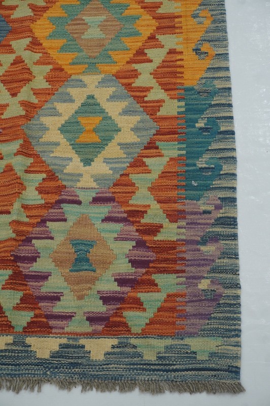 7x10 ft Orange Afghan Hand Woven Wool Reversible Kilim Rug 6'9"x9'6" gallery