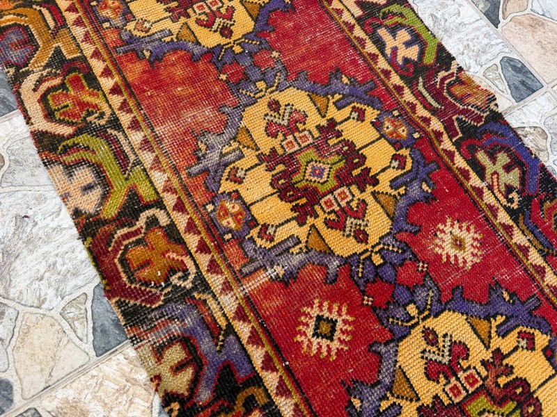 Vintage Red Turkish Runner Rug 3x10 Handknotted Tribal Anatolian Corridor Wool gallery
