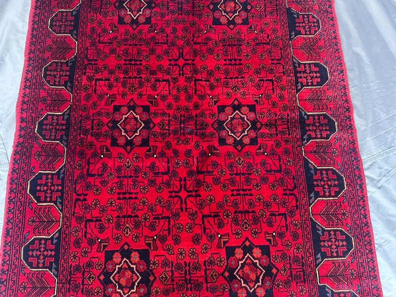 Hand Knotted Afghan Turkmen Rug Khal Mohammadi Red Geometric Decor 4'x6'4 gallery