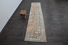 Vintage Turkish Runner Rug 2x10ft Wool Anatolian Handmade Hallway Oushak ORANGE