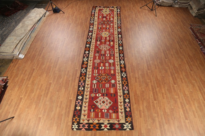Vegetable Dye Kilim Flat-weave 19 ft Long Runner Rug Wool Reversible Carpet 4x19 gallery