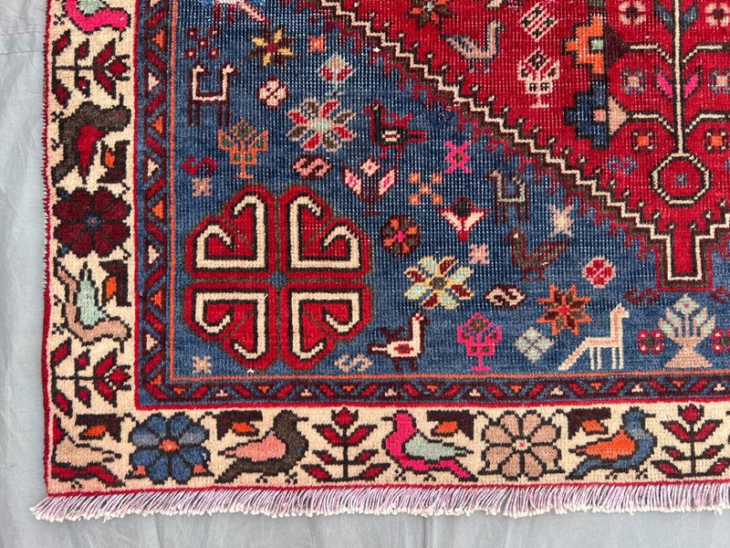 Vintage Turkish Tribal Rug 3'4x5'1 Red Hand-Knotted Caucasian Geometric Area Rug gallery