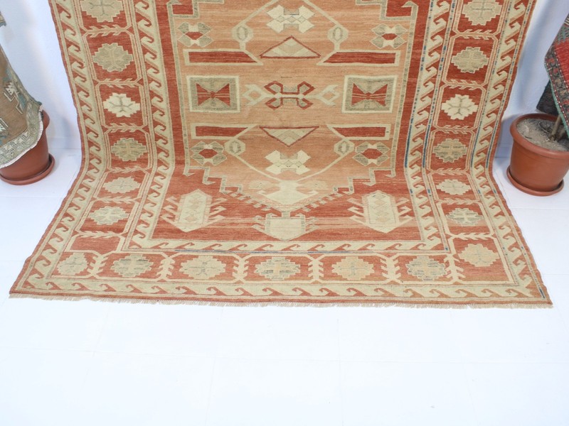 7x9 Red Orange Large Area Rug, Handmade Turkish Rug, Wool Rug, 7.3x8.7 Ft gallery